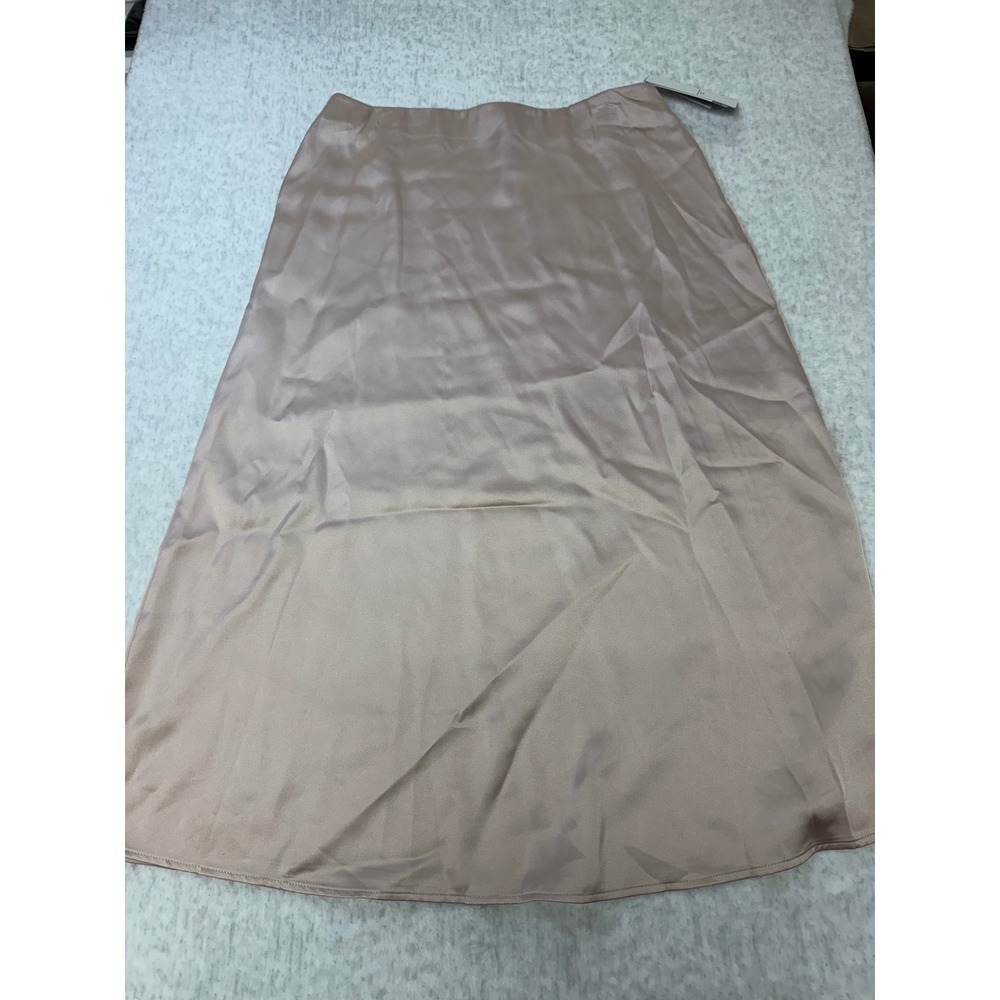 French Connection Satin Midi Slip Skirt‎  Beige Womens Large- imperfect see pic